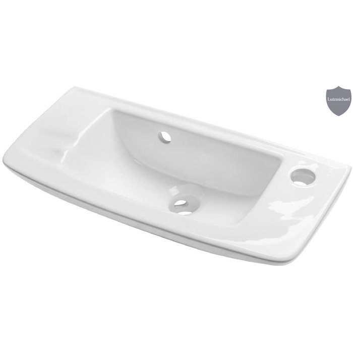 Menggutong 9'' White Porcelain Rectangular Wall Mount Bathroom Sink